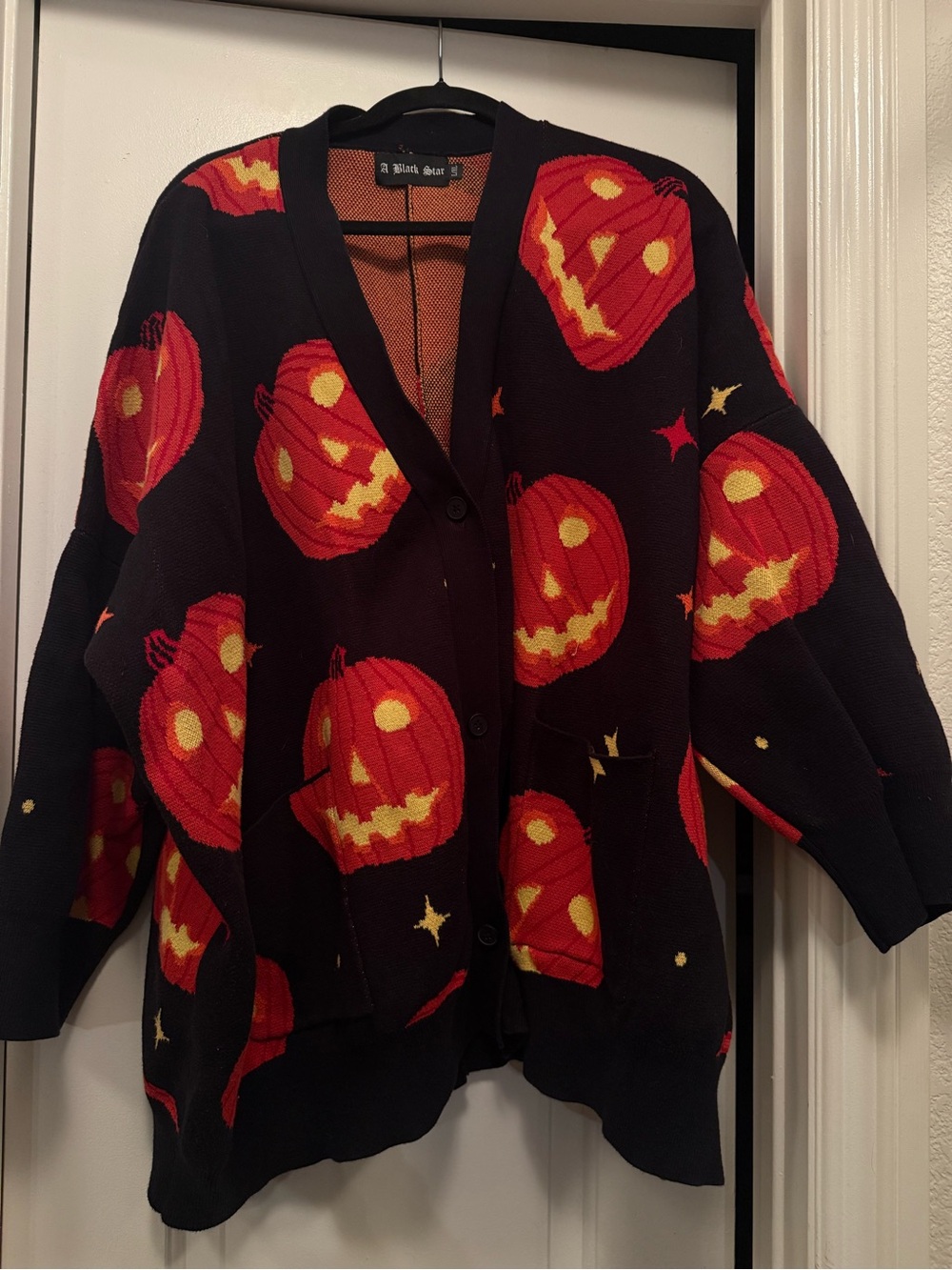 Pumpkin-Print Black Cardigan Vest - Women's Sweater Vest